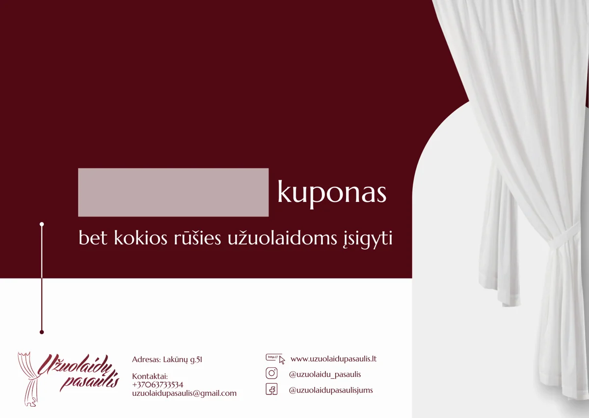 Dovanų kupono kita pusė su vieta sumai ir parduotuvės kontaktais.